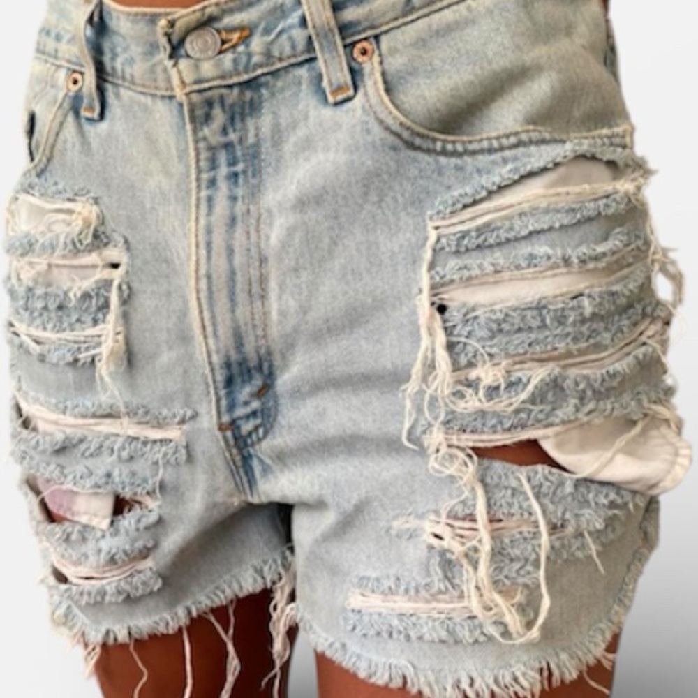 PacSun Light Blue Distressed Jean Shorts - Picture 3 of 3